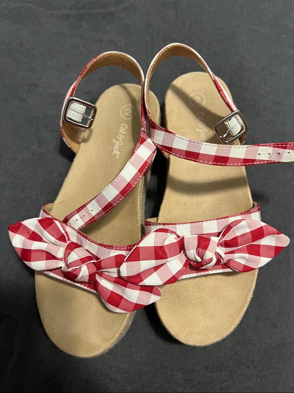 Cat & Jack Red Gingham Bow Strap Sandals